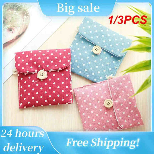 1/3PCS Women Girl Cute Tampon Storage Bag Portable Dots Sanitary Pad Cosmetic Bag Headphone Case Coin Purse Mini Travel