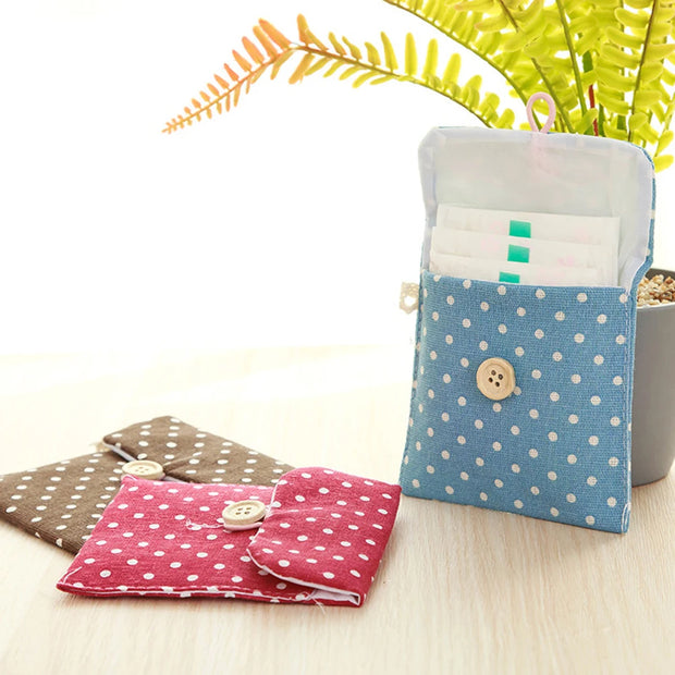 1/3PCS Women Girl Cute Tampon Storage Bag Portable Dots Sanitary Pad Cosmetic Bag Headphone Case Coin Purse Mini Travel