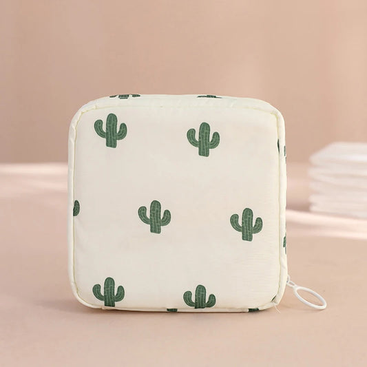 1~4PCS Women Portable Sanitary Napkin Tampon Storage Bag Cotton Travel Makeup Storage Bag Literary Zipper Coin Purse Sundries