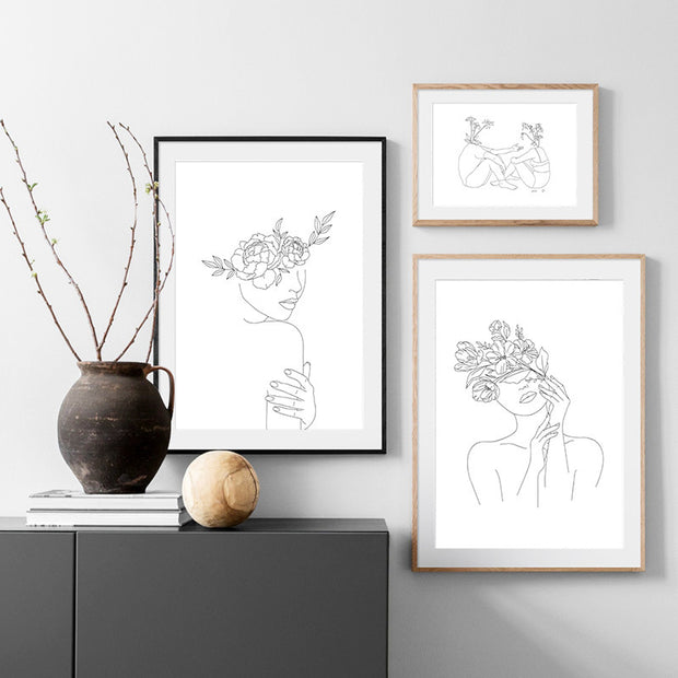 Abstract Botanical Canvas Drawing Style  Home Decor