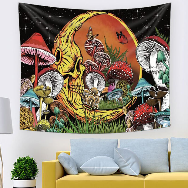 Skull Moon Mushroom Home Decor Tapestry