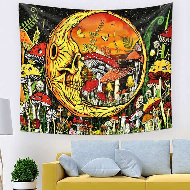 Skull Moon Mushroom Home Decor Tapestry